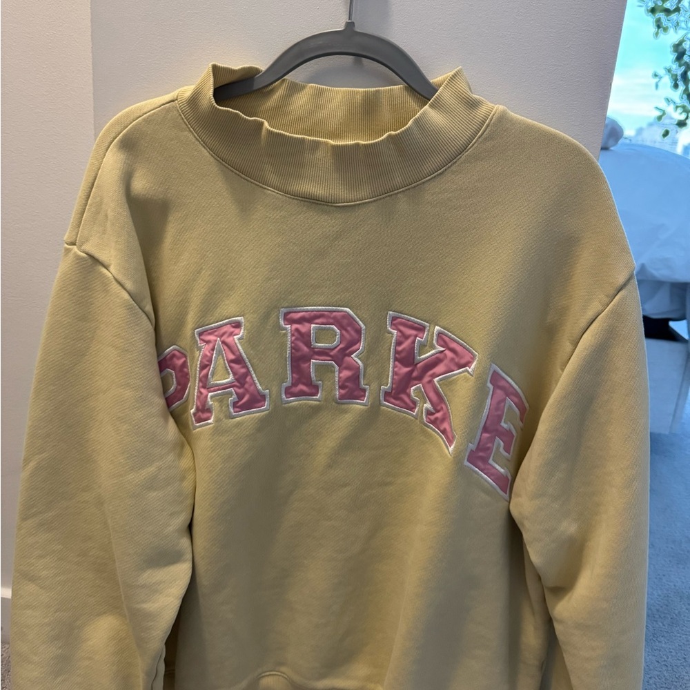 Parker Soft Yellow Sweatshirt with Pink Accents
